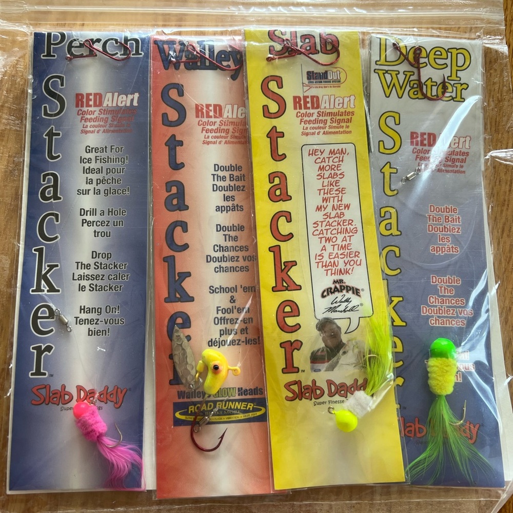 Fishing lures from the "Slab Stacker" line by Slab Daddy and Wally Marshall